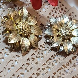 Gold Floral Clip On Earrings